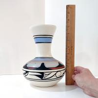 Vintage Native American Navajo Hand Painted Ceramic Wall Vase, Cheryl Maryboy Signed Pottery, Southwestern Style Half Hanging Pocket Vase