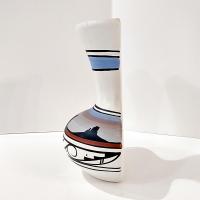 Vintage Native American Navajo Hand Painted Ceramic Wall Vase, Cheryl Maryboy Signed Pottery, Southwestern Style Half Hanging Pocket Vase