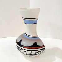 Vintage Native American Navajo Hand Painted Ceramic Wall Vase, Cheryl Maryboy Signed Pottery, Southwestern Style Half Hanging Pocket Vase