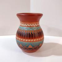 Vintage Navajo Red Clay Etched Hand Crafted Pottery Vase, Authentic Signed Native American Indian Ceramic Pot, New Mexico Art