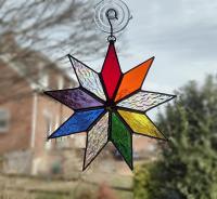 Nine Pointed Star Suncatcher, Rainbow Bahai Stained Glass Star, Custom Colors Available
