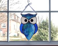Blue Stained Glass Owl Suncatcher