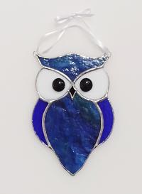 Blue Stained Glass Owl Suncatcher