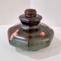 Vintage Green and Pink Floral Hand Painted Milk Glass Oil Lamp Base