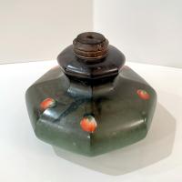 Vintage Green and Pink Floral Hand Painted Milk Glass Oil Lamp Base