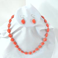 Vintage Orange Beaded Necklace and Earring Set with Silver Colored Adjustable Chain