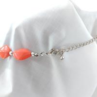 Vintage Orange Beaded Necklace and Earring Set with Silver Colored Adjustable Chain