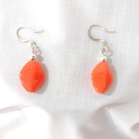 Vintage Orange Beaded Necklace and Earring Set with Silver Colored Adjustable Chain