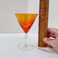 Vintage Orange Martini Cocktail Glasses, Set of Two, Gran Gala Triple Orange Liqueur Advertising Glasses
