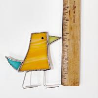 Stained Glass Standing Bird, Funky Orange and Blue Glass Bird Suncatcher, Bird Lover Gift