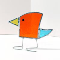 Stained Glass Standing Bird, Funky Orange and Blue Glass Bird Suncatcher, Bird Lover Gift, Windowsill Sitter