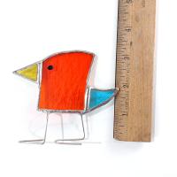 Stained Glass Standing Bird, Funky Orange and Blue Glass Bird Suncatcher, Bird Lover Gift, Windowsill Sitter