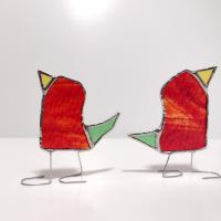 Stained Glass Standing Birds, Set of Three, Orange, Green, and Yellow Glass Birds