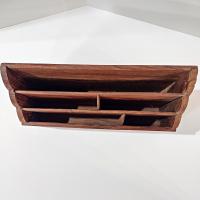 Vintage Carved Wooden Desk Organizer Caddy, Letter Note Holder, Made in India