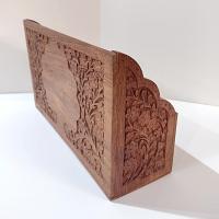 Vintage Carved Wooden Desk Organizer Caddy, Letter Note Holder, Made in India