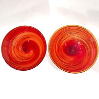 Vintage Hand Blown Martini Cocktail Glasses, Set of 2, Orange Red Black Swirl Art Glasses