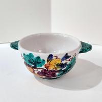 Vintage Hand Painted Italian Majolica Ceramic Bowl, Bird, Grapes, and Floral Design, PV Peasant Village Italy Pottery, Open Sugar Bowl