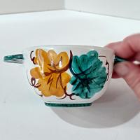 Vintage Hand Painted Italian Majolica Ceramic Bowl, Bird, Grapes, and Floral Design, PV Peasant Village Italy Pottery, Open Sugar Bowl