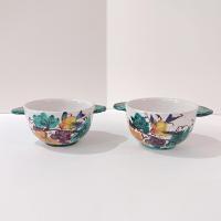 Vintage Hand Painted Italian Majolica Ceramic Bowl, Bird, Grapes, and Floral Design, PV Peasant Village Italy Pottery, Open Sugar Bowl
