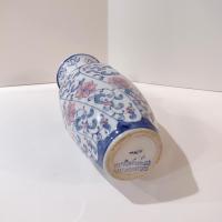 Vintage Oriental Asian Ceramic Flower Vase with Pink and Blue Rose Design