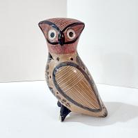 Vintage Hand Painted Tonala Jalisco Ceramic Owl Figurine, Mexican Folk Art Pottery Owl