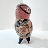 Vintage Hand Painted Tonala Jalisco Ceramic Owl Figurine, Mexican Folk Art Pottery Owl