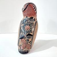 Vintage Hand Painted Tonala Jalisco Ceramic Owl Figurine, Mexican Folk Art Pottery Owl