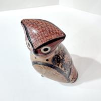 Vintage Hand Painted Tonala Jalisco Ceramic Owl Figurine, Mexican Folk Art Pottery Owl