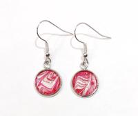 Painted Earrings, Red and Silver Swirl