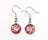 Painted Earrings, Red and Silver Swirl