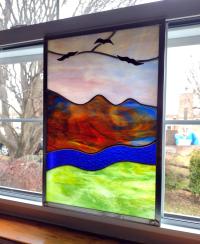 Mountain Sunrise Stained Glass Window Panel