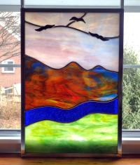 Mountain Sunrise Stained Glass Window Panel