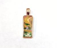Painted Pendant, Green, Gold and White