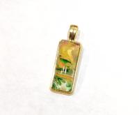 Painted Pendant, Green, Gold and White