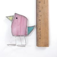 Stained Glass Standing Bird, Funky Pink and Blue Glass Bird Suncatcher, Bird Lover Gift, Windowsill Sitter