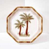 Vintage Octagonal Palm Tree Dinner Plate with Bamboo Edge, Today's Living TOL5 Ceramic Plate