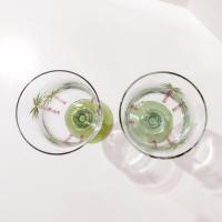 Vintage Hand Painted Palm Tree Cocktail Glasses, Set of Two, Tropical Beach Themed Barware, 12 Ounce Water Goblets