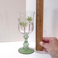 Vintage Hand Painted Palm Tree Cocktail Glasses, Set of Two, Tropical Beach Themed Barware, 12 Ounce Water Goblets