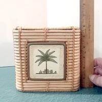 Vintage Bamboo Square Tissue Box Cover Holder with Palm Tree Design, Beth Yarbrough Beach Decor
