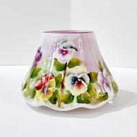 Vintage Pansy Violets Ceramic Jar Candle Shade, Purple, Yellow, Orange, White Floral Candle Topper Accessory