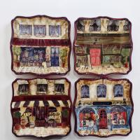Vintage Kate McRostie Boulevard Square Ceramic Parisian Themed Plates, Set of Four