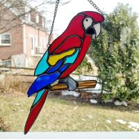 Stained Glass Parrot Suncatcher, Scarlet Macaw Glass Bird