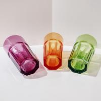 Vintage Jewel Tone Glass 16 Ounce Tumblers, Set of Three, Purple Orange Green Drinking Glasses