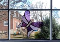 Stained Glass Butterfly Suncatcher, Purple Cathedral and Opalescent Art Glass, Custom Colors Available