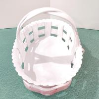 Vintage Ceramic Woven Basket with Pink Band and Bow, Bread Basket, Easter Basket, Decorative Letter Catch All Pottery