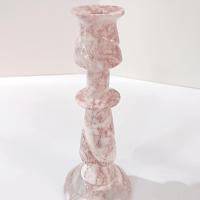 Vintage Pink and White Onyx Marble Carved Candle Stick Holders, Set of Two, Taper Candlestick Holders