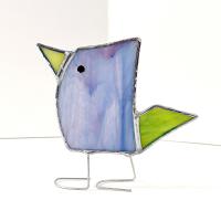 Stained Glass Standing Bird, Funky Glass Bird, Purple and Green Bird Suncatcher, Windowsill Sitter