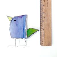 Stained Glass Standing Bird, Funky Glass Bird, Purple and Green Bird Suncatcher, Windowsill Sitter