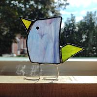 Stained Glass Standing Bird, Funky Glass Bird, Purple and Green Bird Suncatcher, Windowsill Sitter