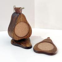 Vintage Wooden Pear Shaped Cork Coasters with Stand Holder, Set of 8